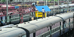 Sheds being erected at the railway station in Ludhiana. 