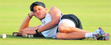 South Africa's Morne Morkel rests during a practice session Hambantota on Wednesday.  Reuters