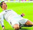 Cristiano Ronaldo celebrates after scoring during the Champions League match against Manchester City in Madrid.  AFP