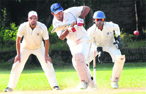 A batsman in action during the JP Atray Memorial Tournament at St Johns High School, Sector 26, in Chandigarh on Thursday
