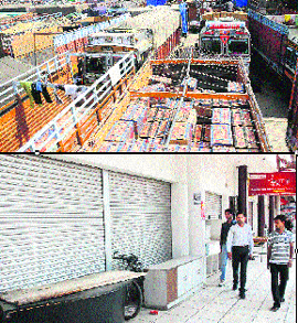 Shops remain closed due to the bandh at Sector 11 in Panchkula on Thursday.
