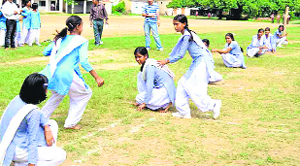 A junior-level girls kho kho match in progress in Haridwar on Thursday.