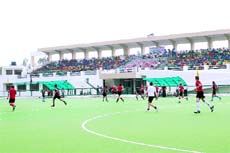 Astroturf ground at Motilal Nehru School of Sports, Rai, for hockey players. 
