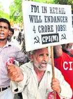 A supporter during the Bharat Bandh in New Delhi on Thursday.