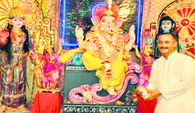 A beautifully decorated pandal with idols of Ganesh, Shiva and Parvati on the occasion of Ganesh Utsav in Haridwar on Friday.