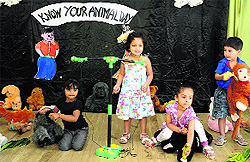 Students celebrate Know Your Animal Day at Cherrylane Play School in Ludhiana on Friday