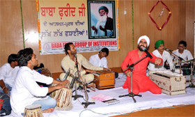 Kanwar Grewal from the Punjabi University, Patiala, renders a Sufi song at the Baba Farid Aagman Purb organised by the Baba Farid Group of Institutes in Bathinda on Saturday.