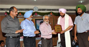 BFGI management honours Ferozepur commissioner Raminder Singh, the chief guest at the programme organised to mark Baba Farid Aagman Purb, in Bathinda.