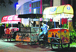 Ice-cream vendors on the slip road at Sector 5, near HUDA office, in Panchkula