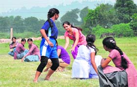 Players in action during a block-level kho kho championship in Haridwar on Saturday