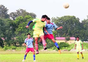 A match in action during the Lala Nemi Dass Memorial Football League in Dehradun on Saturday