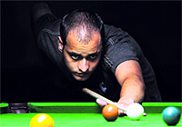 Aditya Sharma in action during Jammu District Open Junior and Senior Billiards and Snooker Championship