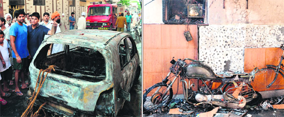 A car and a motorcycle were gutted at a house on the Majitha road in Amritsar on Sunday. The incident took place reportedly due to a short-circuit in the electricity meter installed in the verandah of the house.