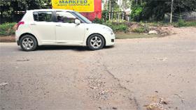 A road in need of repairs at the Industrial Area, Phase I, Mohali.