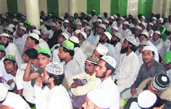 Members of the Muslim community at Jama Masjid in Dehradun on Sunday.