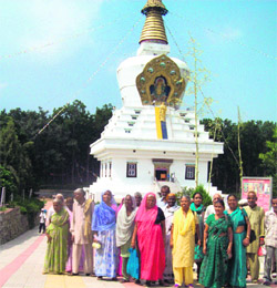 Elderly persons at Buddha Temple in Dehradun on Sunday.