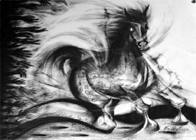 A charcoal painting made by artist Him Chatterji in Shimla on Sunday