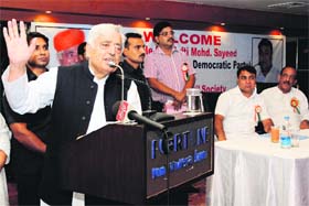 PDP patron Mufti Mohammad Sayeed addresses civil society members in Jammu on Sunday