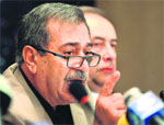 Raja al-Nasser, general secretary of the Coordinating Committee for Democratic National Change, at the National Conference for Rescuing Syria, in Damascus.