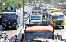 There was a long traffic jam near the Sirhind canal bridge on Monday.