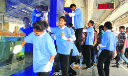 Students of the Chandigarh Institute of Hotel Management, Sector 42, participate in the Clean Chandigarh Drive on Monday. Tribune photo: S Chandan