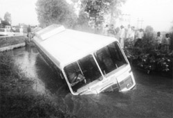 The ill-fated Haryana Roadways bus after the accident.