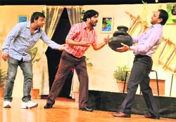 Artistes perform during a play,  Yaar Bana Buddy, at the Tagore Theatre in Chandigarh on Tuesday. 