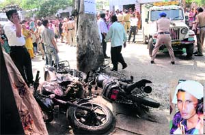 The accident site where Sonu (inset) was crushed to death at Ram Darbar in Chandigarh on Tuesday.