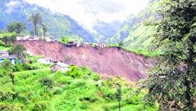 A landslide hit Qurie Zimia village in Munsiyari subdivision of Pithoragarh district that has been awaiting rehabilitation for the past one year