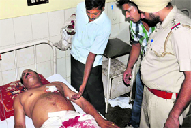 Balkar Singh, husband of the Gagsina sarpanch, at the Karnal trauma centre before being sent to the Rohtak PGI on Tuesday.