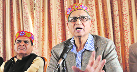 Gobind Rao Adik, general secretary of the Nationalist Congress Party, addresses mediapersons in Shimla on Tuesday.