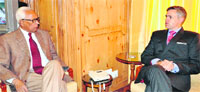 Chief Minister Omar Abdullah with Governor NN Vohra at Raj Bhawan in Srinagar. A Tribune photograph