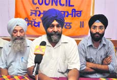 J&K Sikh Council president Mohinder Singh addresses media persons in Jammu on Tuesday.