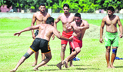 Players in action during kabaddi trials for the third kabaddi world cup in Ludhina on Tuesday