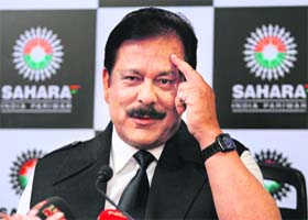 (File photo) Sahara group chief Subrata Roy gestures as he speaks during a press meet in Mumbai on Feb 4