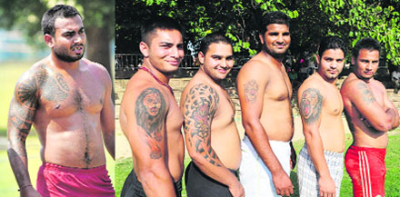 Players flaunt tattoos during an inter-college kabaddi tourrnament in Chandigarh on Wednesday. 