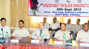 BHEL Executive Director speaks at meeting of blade manufacturing vendors at New Engineering Building Conference Hall at the BHEL in Haridwar on Wednesday. 