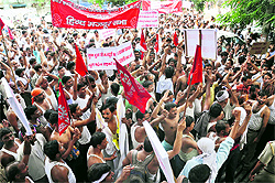 Industrial workers hold a protest demonstration in Gurgaon
