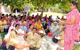 Anganwari workers stage a protest at Nehru Park near the Mini-secretariat in the city on Thursday.