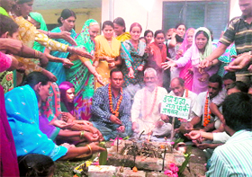 Villagers of Kunao hold a 'buddhi-shuddhi yagya' near Rishikesh on Thursday.