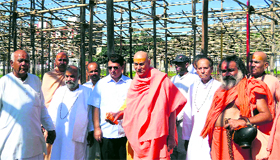 Swami Satya Mitranand along with saints and administrative officials inspects the site in Haridwar on Thursday where the maha yajna will take place.