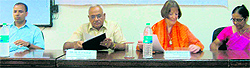 (Left to right) Dr Jagbir Singh, Vice-Chancellor HS Chahal, Anne F Stenhammer and Dr Pratibha Chaudhary participae in a one-day international seminar on Role of Women in Sustainable Development at DCR Universiy, Murthal