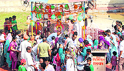 Devotees pay obeisance at the temple in Jalandhar on Thursday