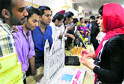 Students during World Tourism Day celebrations at CT Group of Institutions in Jalandhar on Thursday