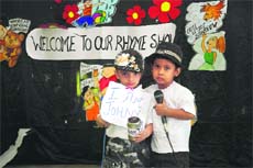 Children take part in a rhyme recitation contest at Cherrylane Play School in Ludhiana on Thursday.
