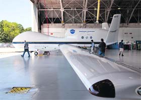 The Global Hawk is pictured at the aircraft hangar of NASAs Wallops Flight Facility in Wallops Island, Virginia, in this September 7 handout photo provided by NASA on Wednesday