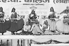 Students perform during the Kurukshetra University Zonal Youth Festival in Ambala on Friday.