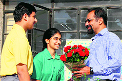 Brother AJ George, Principal, St Josephs Academy, being greeted by students on his birthday in Dehradun on Saturday