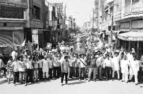 A procession to mark the 106th birth anniversary of martyr Bhagat Singh in Sirsa on Friday.