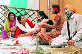 Stutents enact a play during the KU Zonal Festival in DAV College, Ambala, on Friday.
